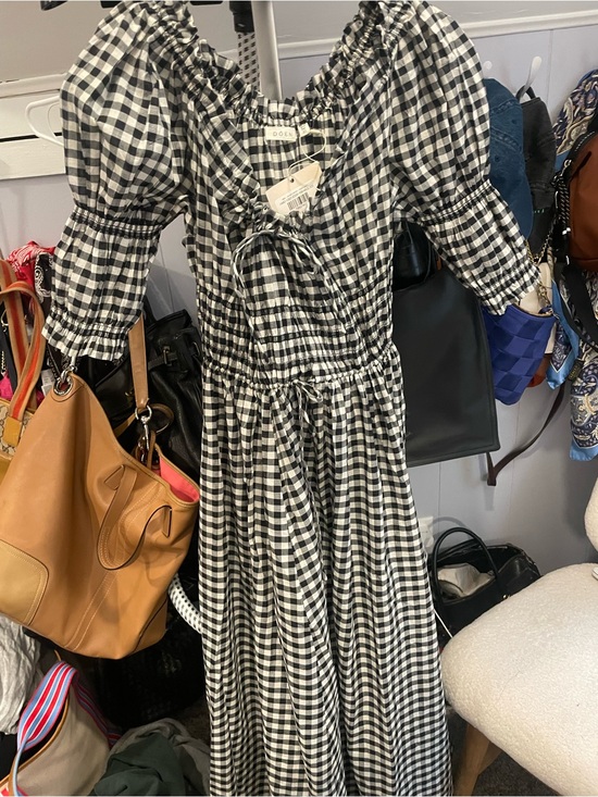 Doen Dresses & Skirts - Doen Black & White Gingham Puff-Sleeve Maxi Dress